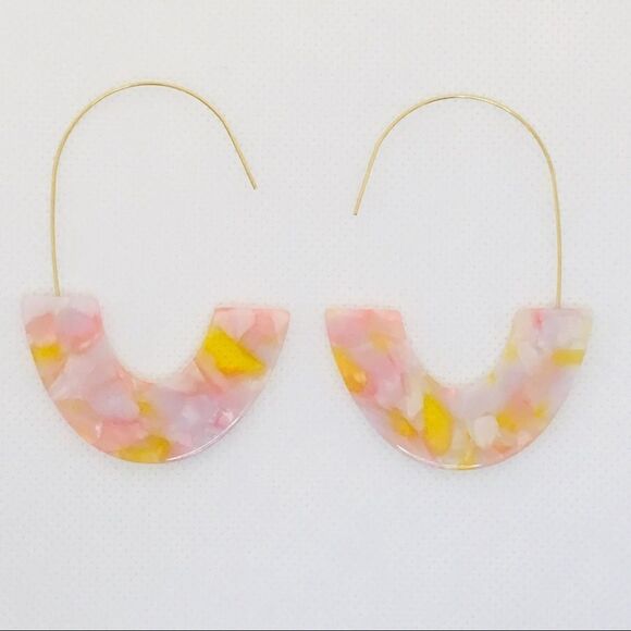Blush Marble Acetate Semi-Circle Drop Earrings NWT - Picture 6 of 8
